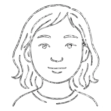 portrait of an Asian girl with medium brown wavy hair and brown eyes, paler skin tone, hand drawn outlined style sticker