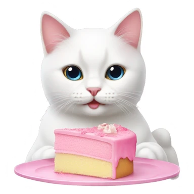 White cat eat pink cake sticker