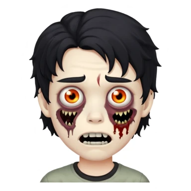 a boy with wavy hair, a zombie-shaped mouth piercing hum, and black hair sticker