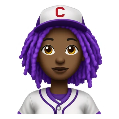 baseball card character. black girl. dread locs. overweight. letter C logo. Purple and white uniform.  sticker