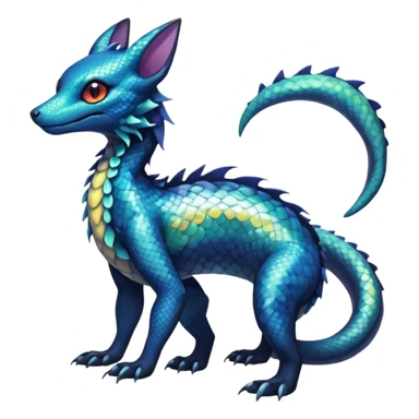 Anthropomorphic Scaley Shiny White Iridescent Colorful Exotic Salandit-Aurorus-Umbreon-Fakémon-hybrid-creature (full body)  sticker