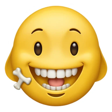 happy emoji with a yellow bone halfway out their mouth sticker