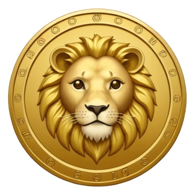 Fais un emoji de pièce d'or ronde avec l'inscription "F" dessus et un lion très détaillé gravé sur la pièce sticker