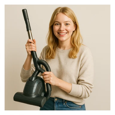white girl with blonde hair holding a vacuum cleaner, style 4 sticker