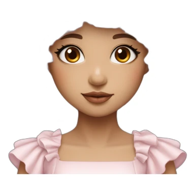 •	Pale pink hair 	•	Youthful facial features 	•	Fluffy hat with a rounded shape 	•	Dress with lots of frills sticker