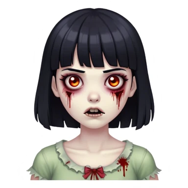 Zombie girl with black hair and bangs and dark eyes  sticker