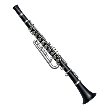 Cinematic Realistic Clarinet, deep black body with gleaming silver keys, rich warm lighting catching every intricate detail, slightly worn mouthpiece adding authenticity, glowing with a timeless and sophisticated presence. sticker