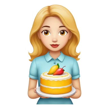 Beautiful girl holding a big mango cake in both hands sticker