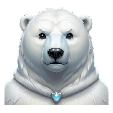 Cinematic Noble Polar Bear Portrait Emoji, Poised and regal, with a strong, muscular build cloaked in thick, snowy fur and piercing, determined eyes, Simplified yet sharp and sophisticated features, highly detailed, glowing with a soft, dignified polar glow, high shine, intelligent and majestic, stylized with an air of arctic authority, focused and commanding, soft glowing outline, capturing the essence of a watchful and confident guardian that feels as though it could step out of the screen with effortless authority! sticker