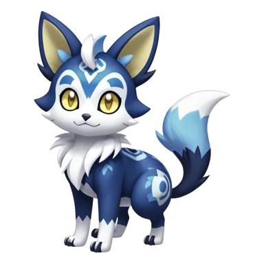 Shiny mExotic Colorfulj Excessive Mysterious Gothic Meowstic-Poochyena-Pokémon-Fakémon-hybrid-creature (full body) with pattern-markings with golden eyes sticker