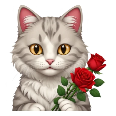 Male cat holding red flowers sticker