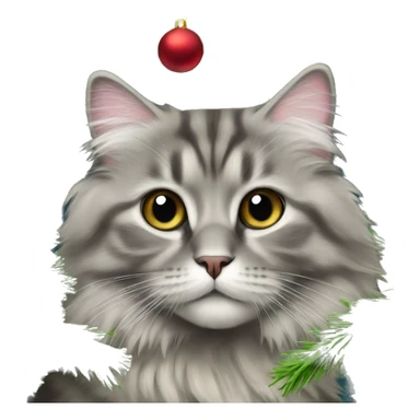 Gray Siberian cat on top of Christmas tree  sticker