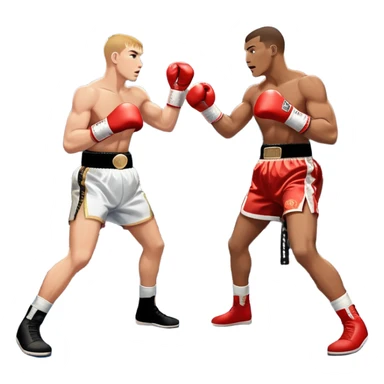  a high-stakes boxing match for the world championship title. Two professional boxers, wearing gloves and championship belts, exchange powerful punches in the center of the ring. The background features a packed arena with bright lights, a roaring crowd, and the championship banner hanging above.  sticker