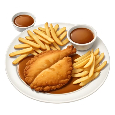 Chicken schnitzel chips and gravy on a plate sticker