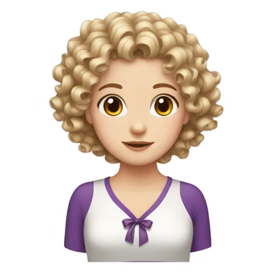 White girl curly hair with ribbon sticker