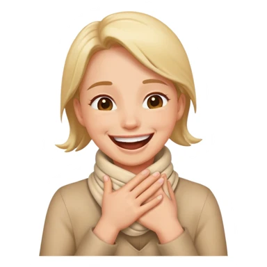 Person wrapping their hands around their neck and laughing sticker