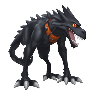 Black, Cool, Edgy, Nargacuga-Garchomp-Houndoom-Sergal Fakémon-Digimon with sharp markings,  full body sticker