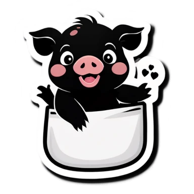 Cute baby black pig smiling has 4 “福” pouches sticker
