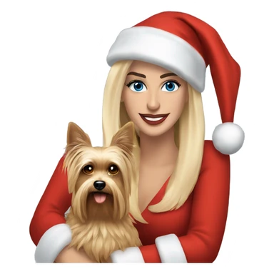 George Clooney & blonde woman blue eyes holding Yorkshire terrier wearing red santa hat sticker