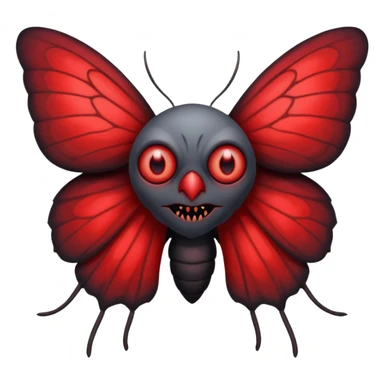 Create a scary emoji of the mothman with bright red eyes and as depicted in the legend. Make it less bird like and more Moth / Human hybrid sticker