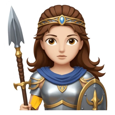 brown haired Athena the Greek goddess of disciplined, strategic warfare, calm, commanding figure leading with intelligence not force. wears light armour carries a spear, symbolising protection precise judgement. strategy, not aggression, embodying clarity, foresight and decisive action. sticker