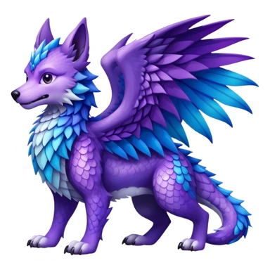 Wolf dragon hybrid with wings purple and blue sticker