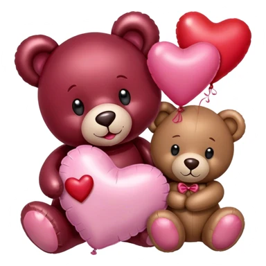 maroon love letter, three metallic pink heart-shaped balloons and red kisses and love teddy bear sticker