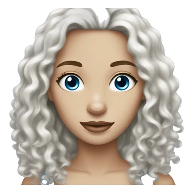 woman white skin long dark curly hair blue eyes sticker