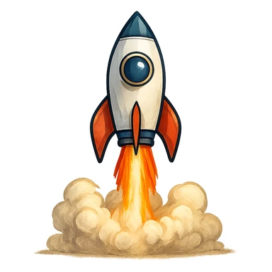rocket ship blasting off sticker