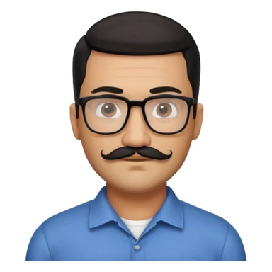 Attractive Hispanic TV host in his mid to late 40s with light brown skin, short straight black hair slicked back with fade on sides, square handsome face with strong jawline, friendly approachable expression, black beard and moustache, wearing glasses sticker