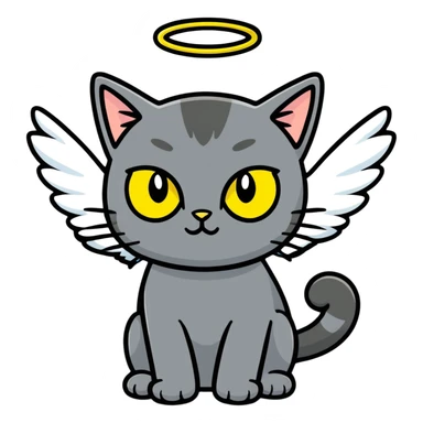 Dark gray cat with greenish-yellow eyes and angel wings  sticker