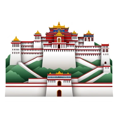Tibetan Potala Palace Lhasa, simplified emoji style with bold outlines and bright colors, cartoon style white and red palace sticker