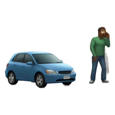 This emoji app in a humanoid figure on the corner of a street in a dark city. There is a car pulled up next to it, and this emoji is speaking with the man in the car, asking about a price. sticker