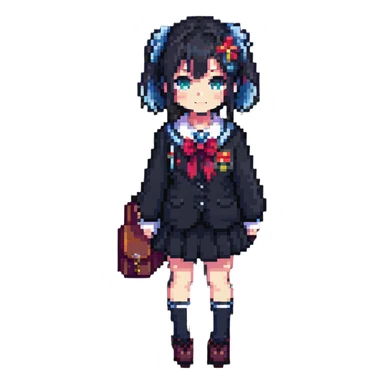 Japanese anime schoolgirl in pixel art style sticker