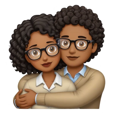 Brown woman with curly hair hugging white man with brown hair and glasses sticker