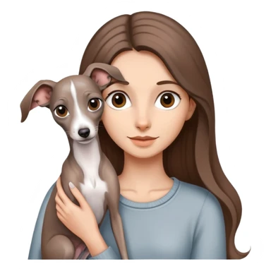 A girl with long brown hair holding a gray Italian Greyhound sticker