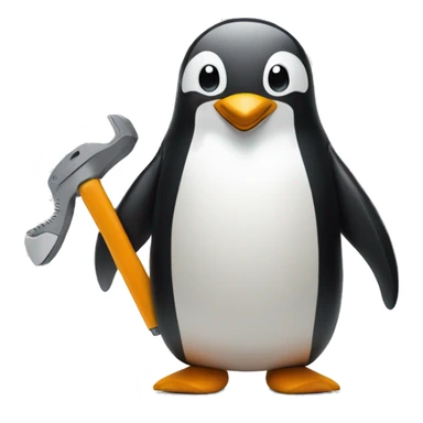 penguin with a huting tool with both arms smiling sticker
