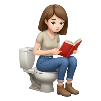 A woman is sitting on the toilet, her pants are pulled down and she it reading a book. She is struggling because she tries to poop. Side view sticker