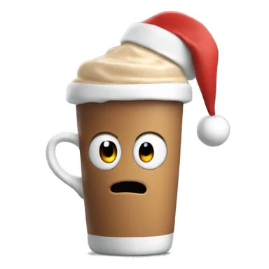 A live peanut wearing a Santa hat and drinking hot chocolate sticker