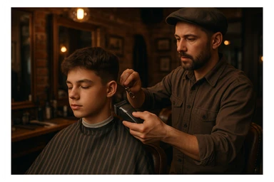 sartaroshxonada ishlayotgan o'smirin bola soch olayapti sticker