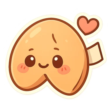 fortune cookie with a heart accent, chibi sticker style, cute and exaggerated sticker