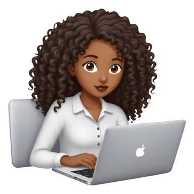Black girl pretty with long curly hair  black trying to work on laptop  sticker