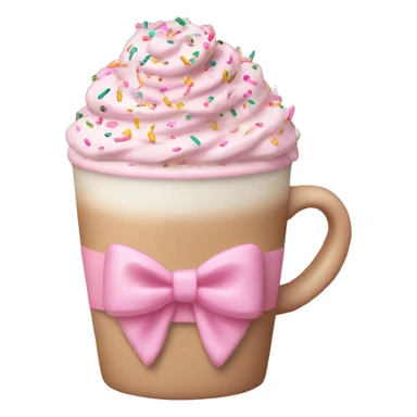Light pink latte with sprinkles tied with a bow sticker