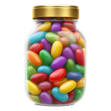 Realistic jelly beans in a glass jar with a gold screw on lid on the top. sticker