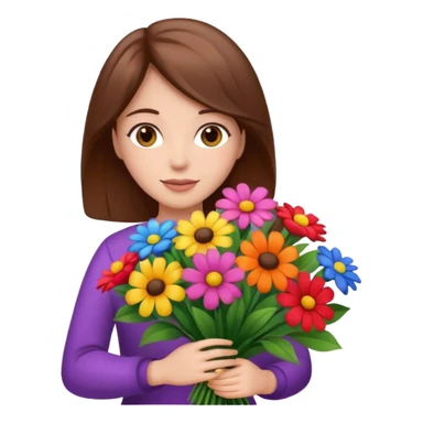 brown hair woman with big bouquet of flowers sticker