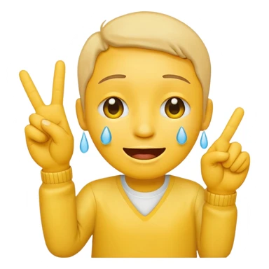 crying laughing emoji with a hand holding a peace sign sticker