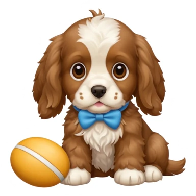 Russian Cocker Spaniel puppy with a toy sticker