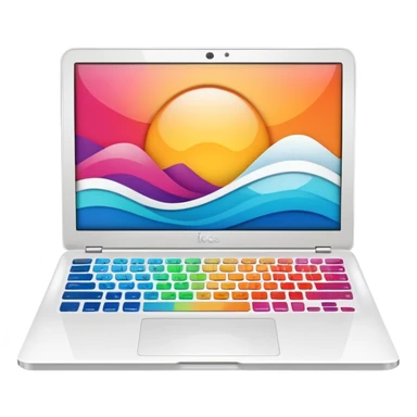 a white laptop on a black background. turn the laptop sticker