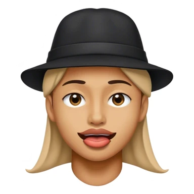 Lip biting with backwards black hat sticker