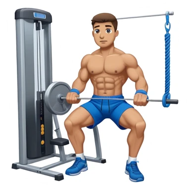 buff man with blue shorts using cable face-pull machine sticker